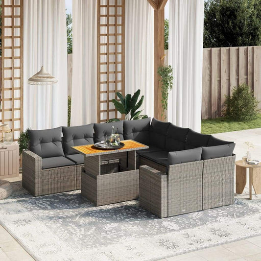 Set Divano da Giardino 9 pz con Cuscini Grigio in Polyrattan - homemem39
