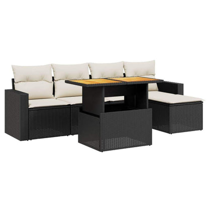 Set Divano da Giardino 6 pz con Cuscini Nero in Polyrattan - homemem39