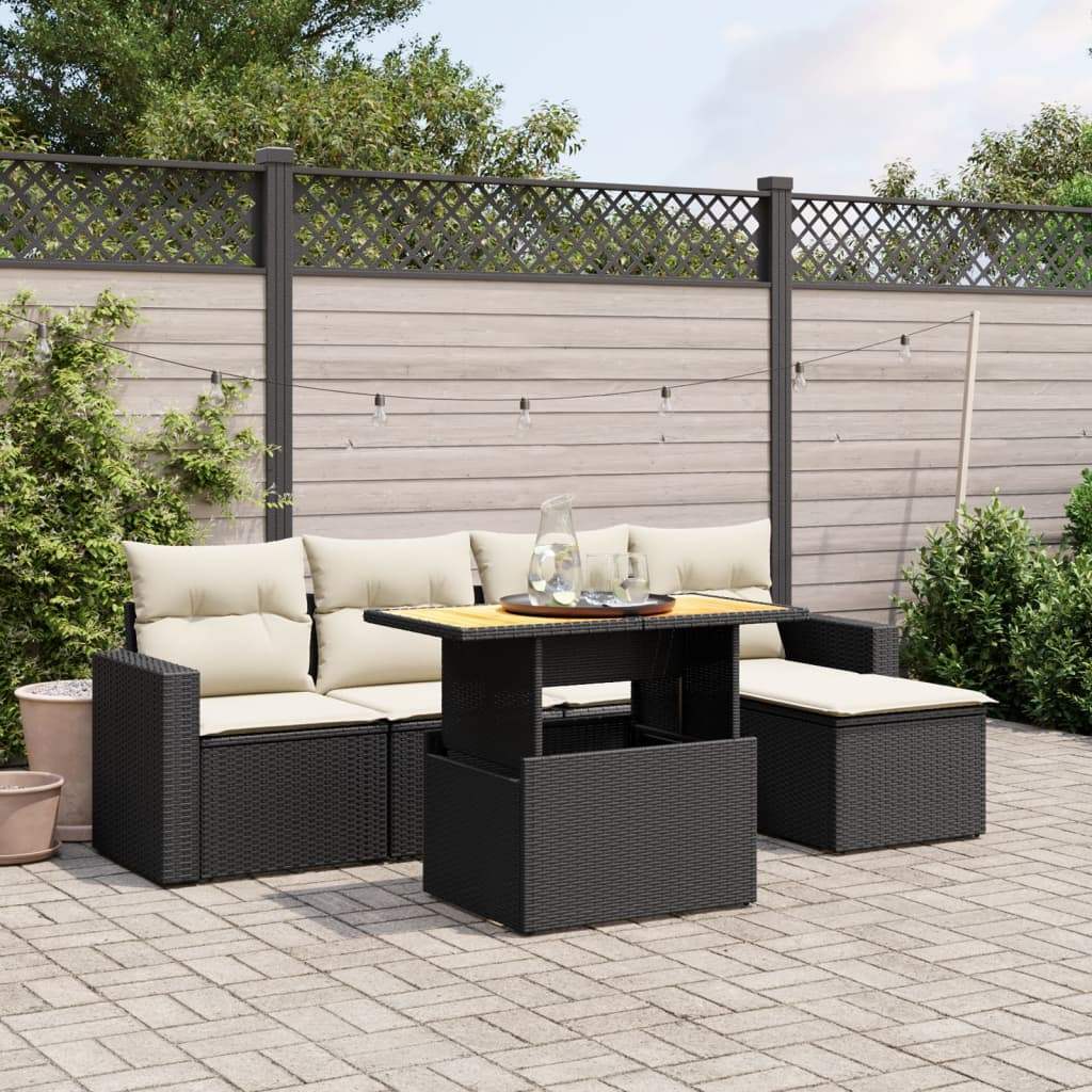 Set Divano da Giardino 6 pz con Cuscini Nero in Polyrattan - homemem39