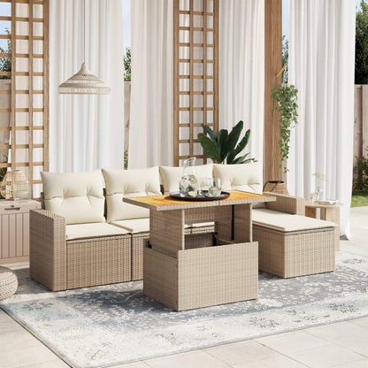 Set Divano da Giardino 6 pz con Cuscini Beige in Polyrattan - homemem39