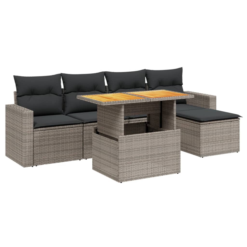 Set Divano da Giardino 6 pz con Cuscini Grigio in Polyrattan