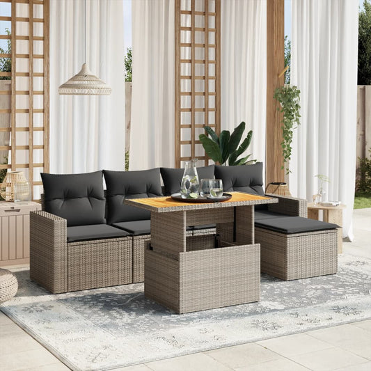 Set Divano da Giardino 6 pz con Cuscini Grigio in Polyrattan