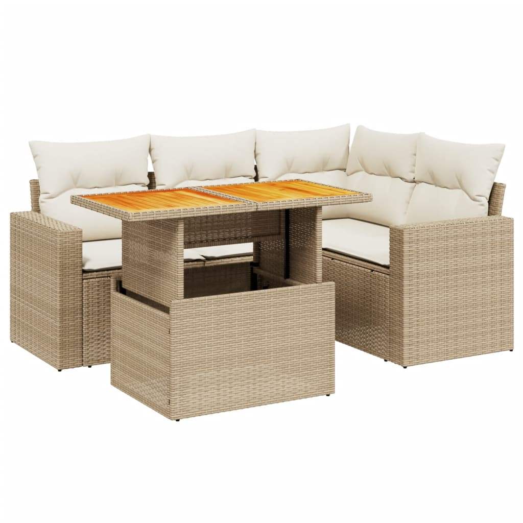 Set Divano da Giardino 5 pz con Cuscini Beige in Polyrattan - homemem39