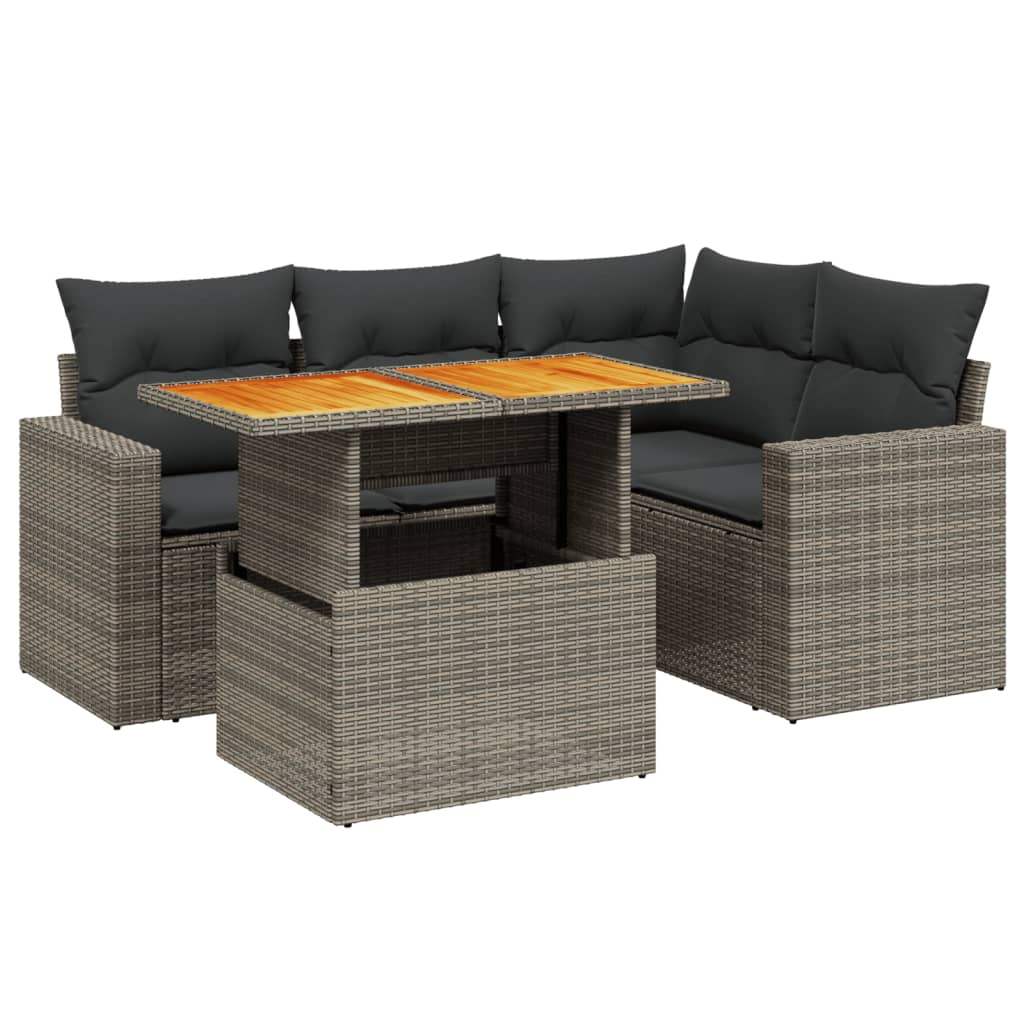 Set Divano da Giardino 5 pz con Cuscini Grigio in Polyrattan - homemem39