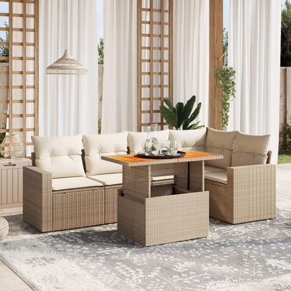 Set Divano da Giardino 6 pz con Cuscini Beige in Polyrattan - homemem39