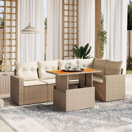 Set Divano da Giardino 6 pz con Cuscini Beige in Polyrattan - homemem39