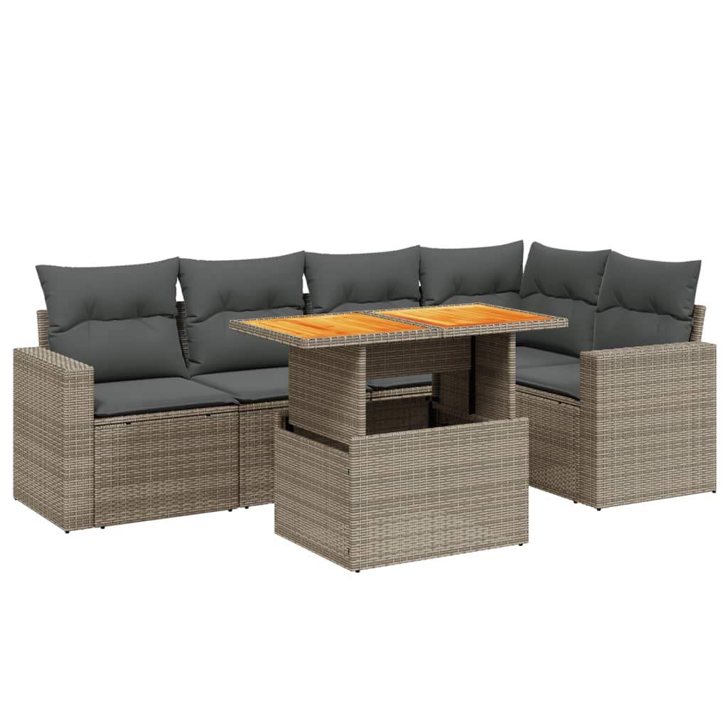 Set Divano da Giardino 6 pz con Cuscini Grigio in Polyrattan - homemem39