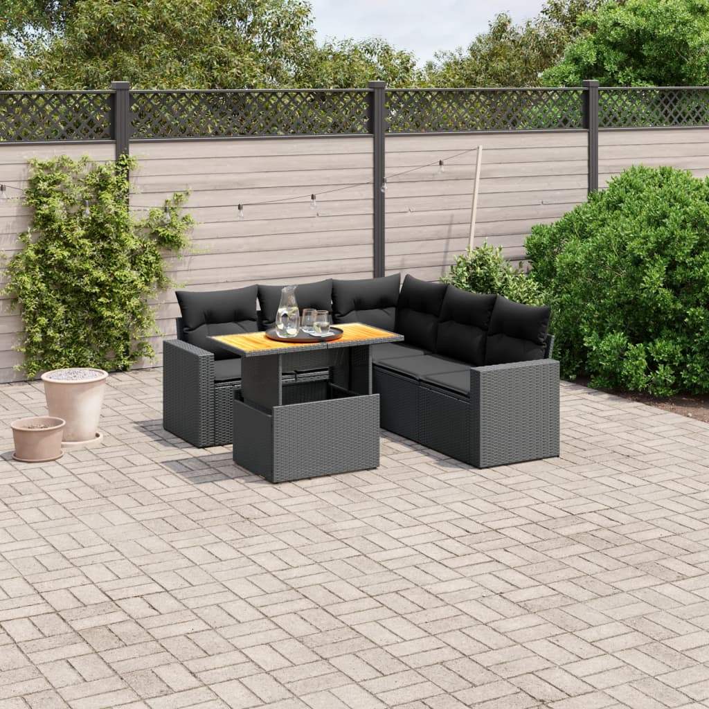 Set Divano da Giardino 6 pz con Cuscini Nero in Polyrattan - homemem39