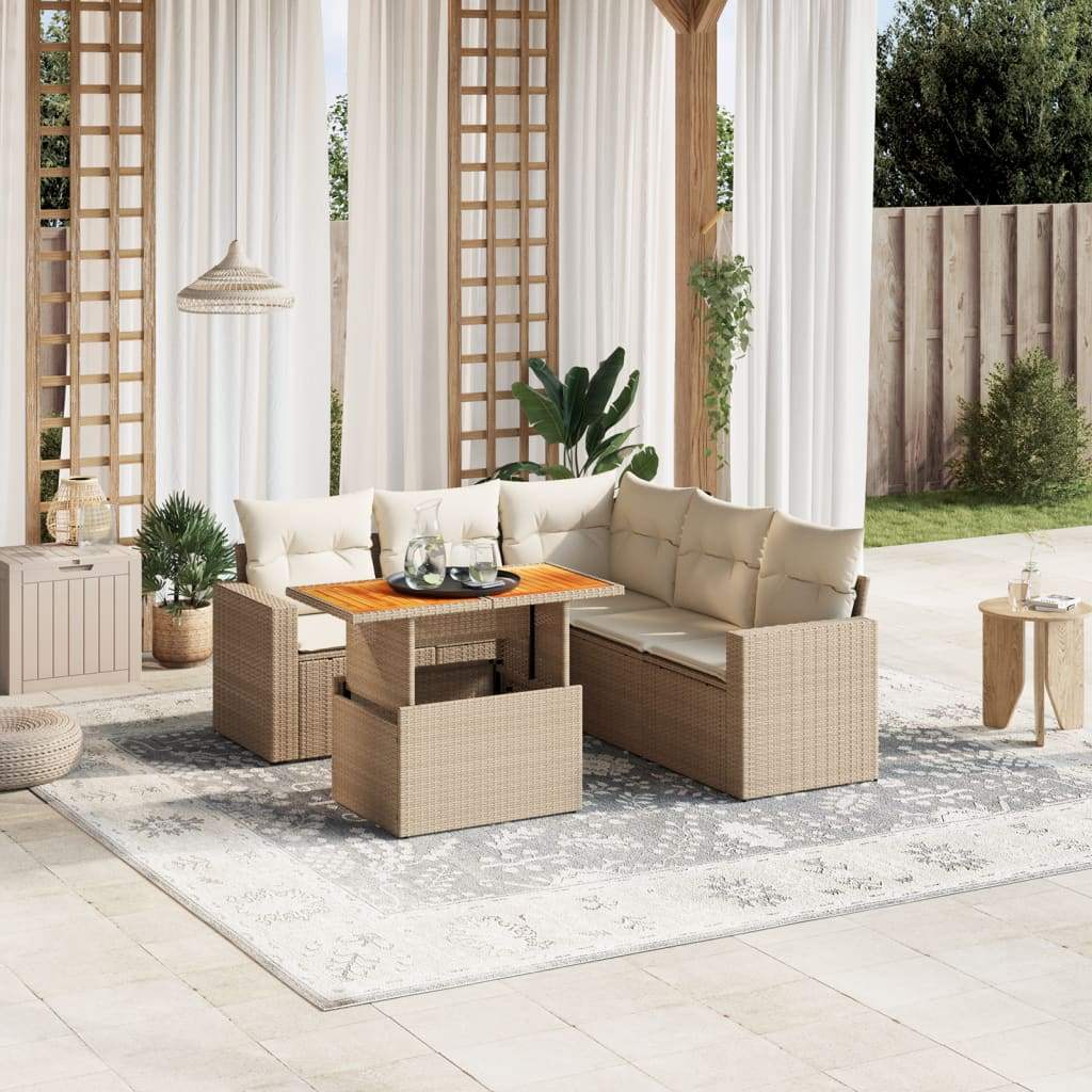 Set Divano da Giardino 6 pz con Cuscini Beige in Polyrattan - homemem39