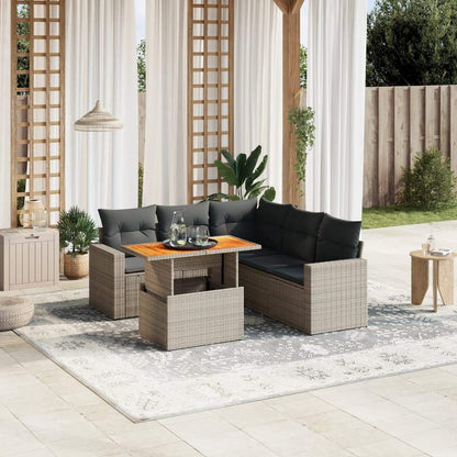 Set Divano da Giardino 6 pz con Cuscini Grigio in Polyrattan - homemem39