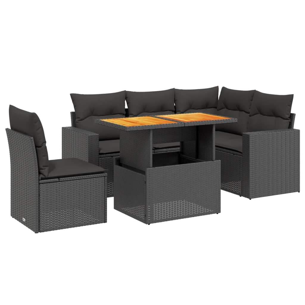 Set Divano da Giardino 6 pz con Cuscini Nero in Polyrattan - homemem39