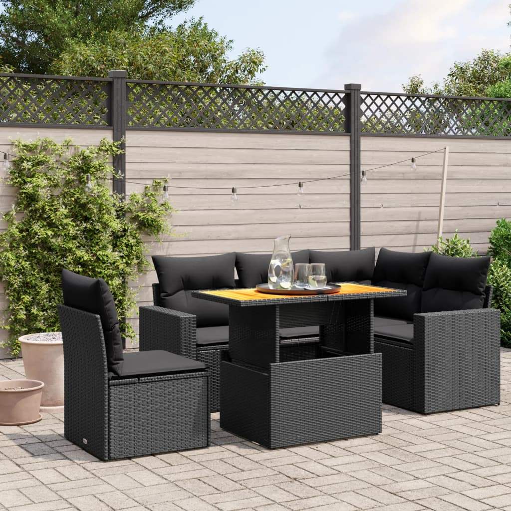 Set Divano da Giardino 6 pz con Cuscini Nero in Polyrattan - homemem39