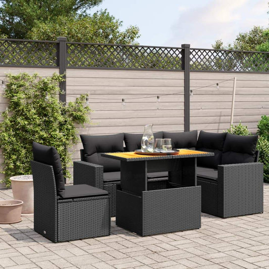 Set Divano da Giardino 6 pz con Cuscini Nero in Polyrattan - homemem39