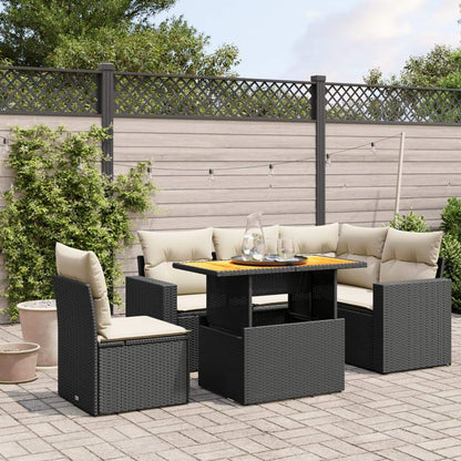 Set Divano da Giardino 6 pz con Cuscini Nero in Polyrattan - homemem39