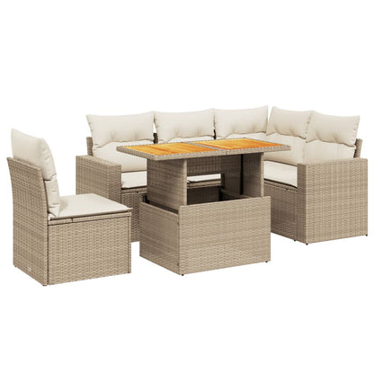 Set Divano da Giardino 6 pz con Cuscini Beige in Polyrattan