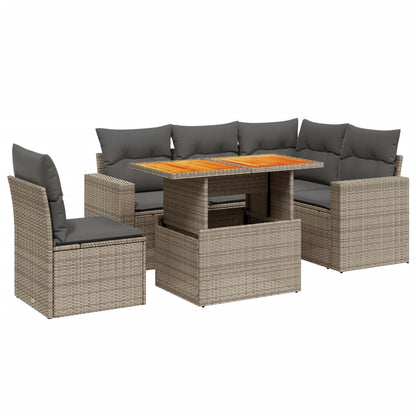 Set Divano da Giardino 6 pz con Cuscini Grigio in Polyrattan