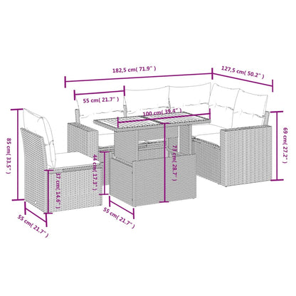 Set Divano da Giardino 6 pz con Cuscini Grigio in Polyrattan