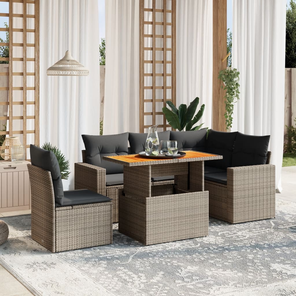 Set Divano da Giardino 6 pz con Cuscini Grigio in Polyrattan