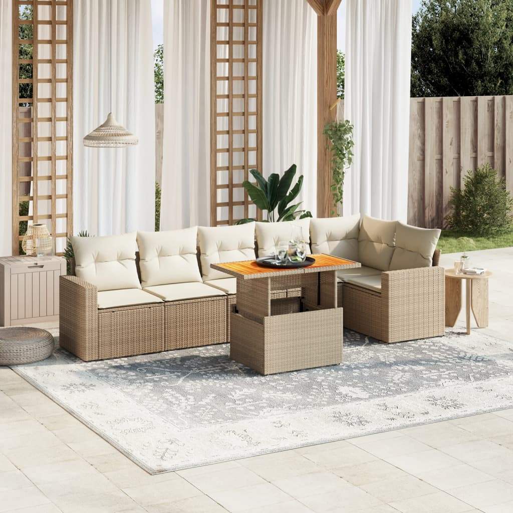 Set Divani da Giardino 7 pz con Cuscini Beige in Polyrattan - homemem39