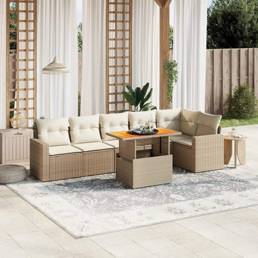 Set Divani da Giardino 7 pz con Cuscini Beige in Polyrattan - homemem39