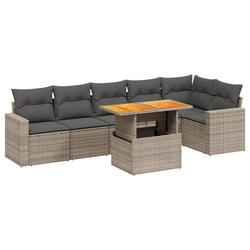 Set Divani da Giardino 7 pz con Cuscini Grigio in Polyrattan - homemem39