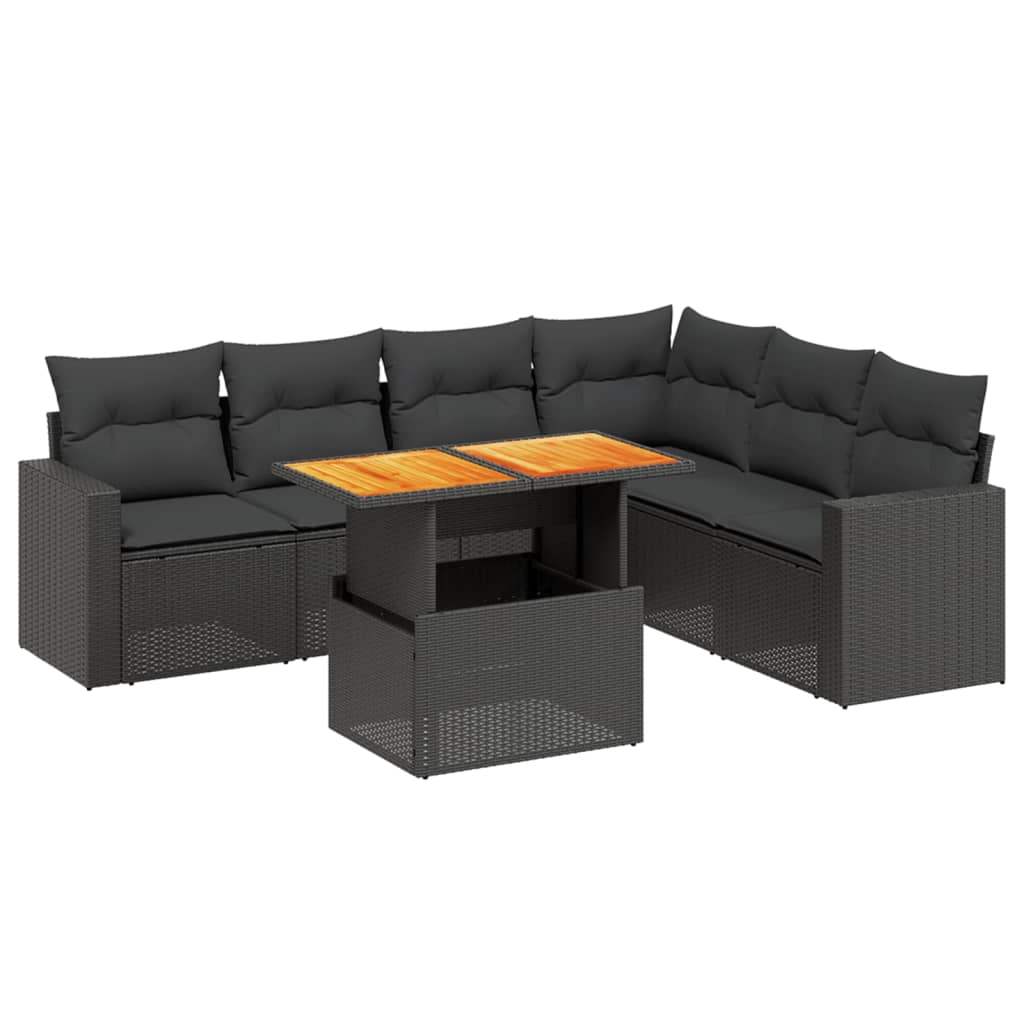 Set Divani da Giardino con Cuscini 7pz Nero Polyrattan - homemem39