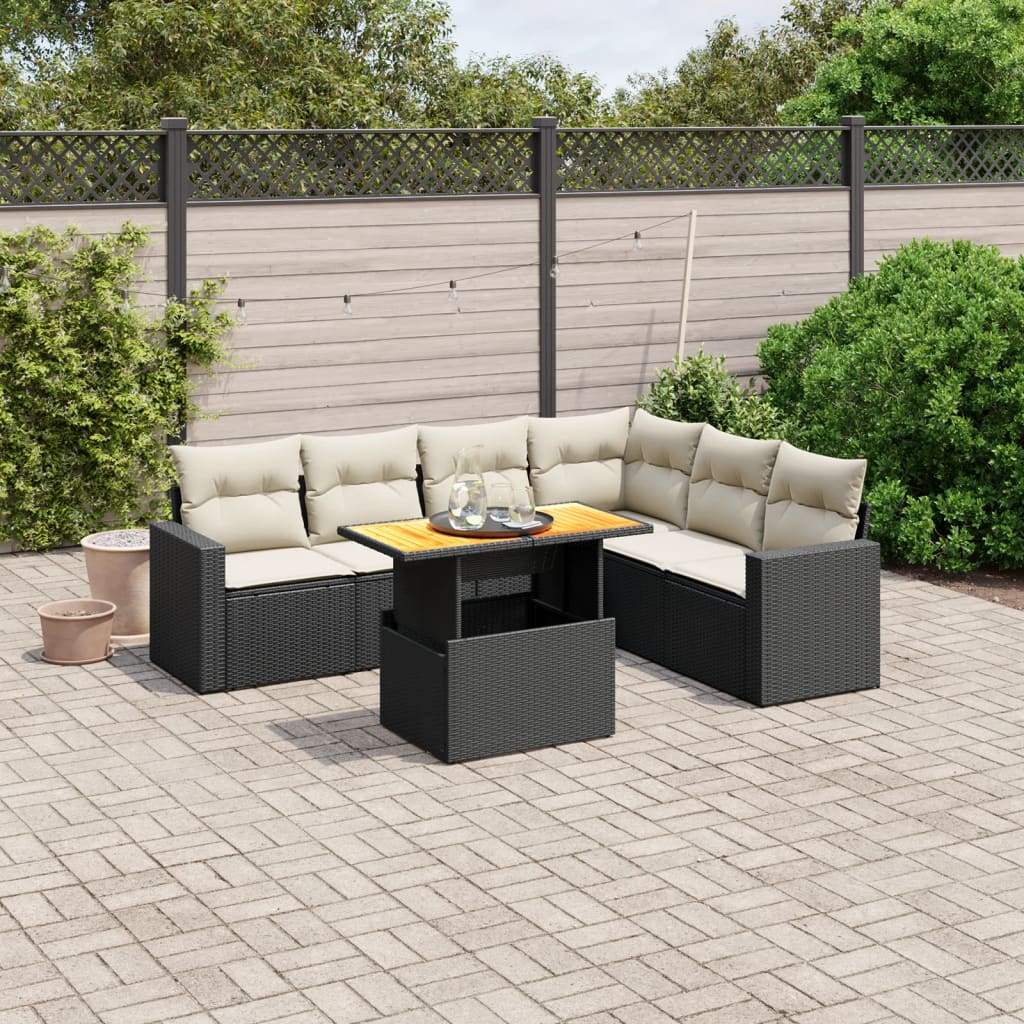 Set Divani da Giardino con Cuscini 7pz Nero Polyrattan - homemem39