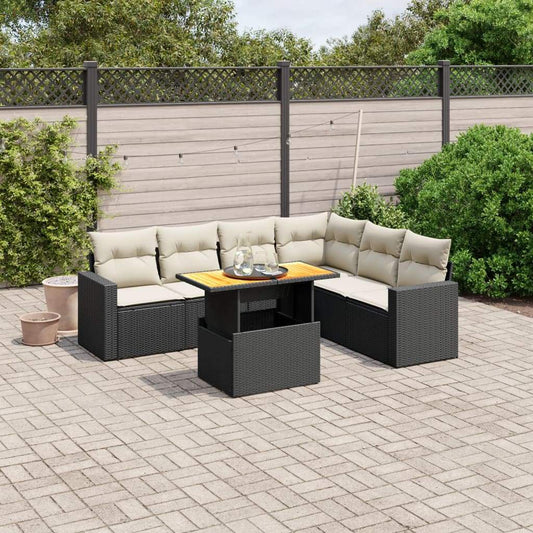 Set Divani da Giardino con Cuscini 7pz Nero Polyrattan - homemem39