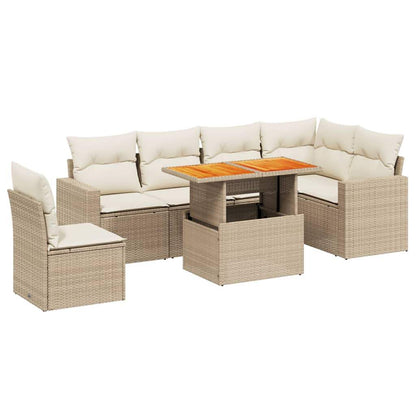 Set Divani da Giardino 7 pz con Cuscini Beige in Polyrattan - homemem39