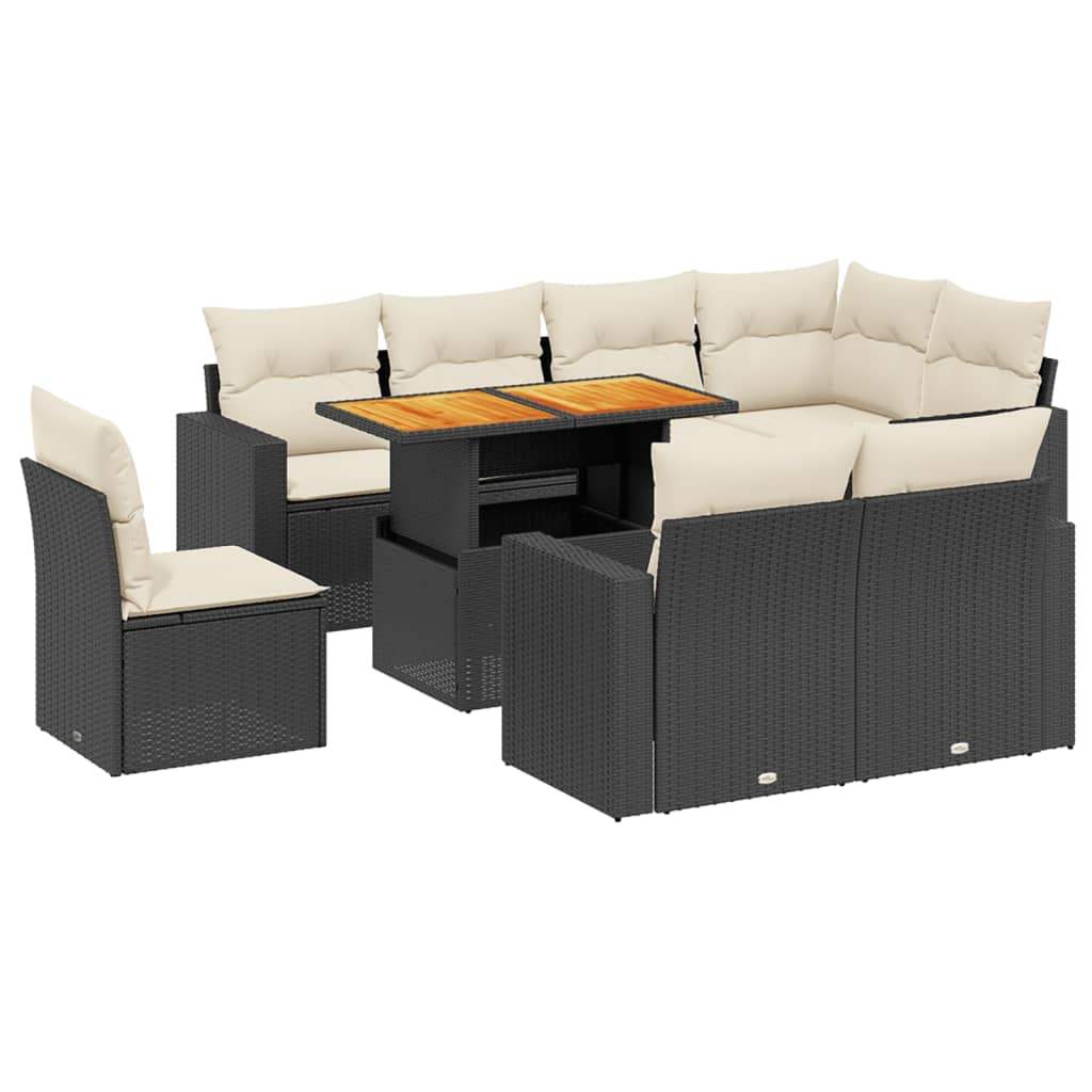 Set Divani da Giardino 9 pz con Cuscini Nero in Polyrattan - homemem39