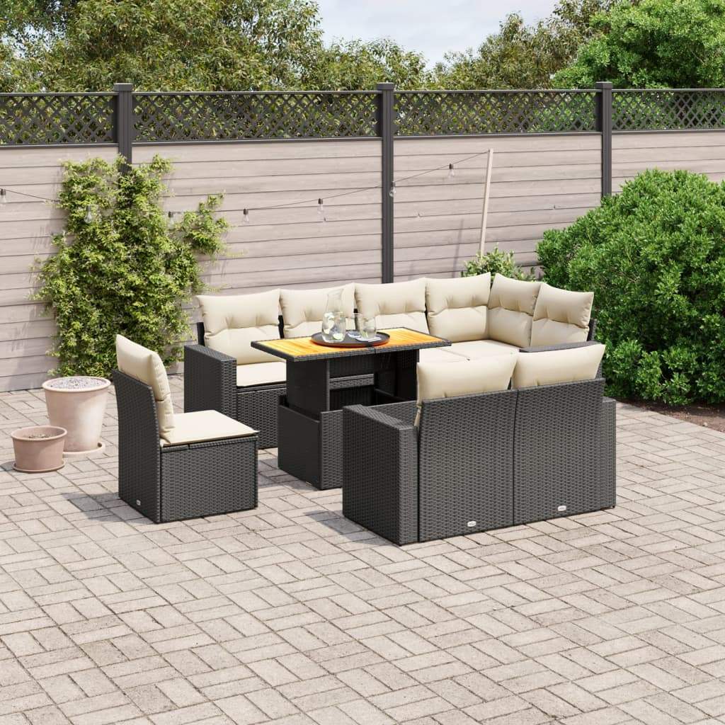 Set Divani da Giardino 9 pz con Cuscini Nero in Polyrattan - homemem39