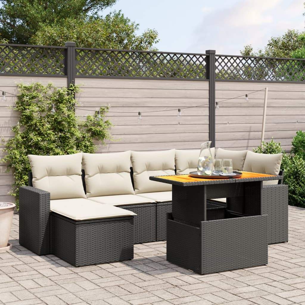 Set Divani da Giardino con Cuscini 7pz Nero Polyrattan - homemem39