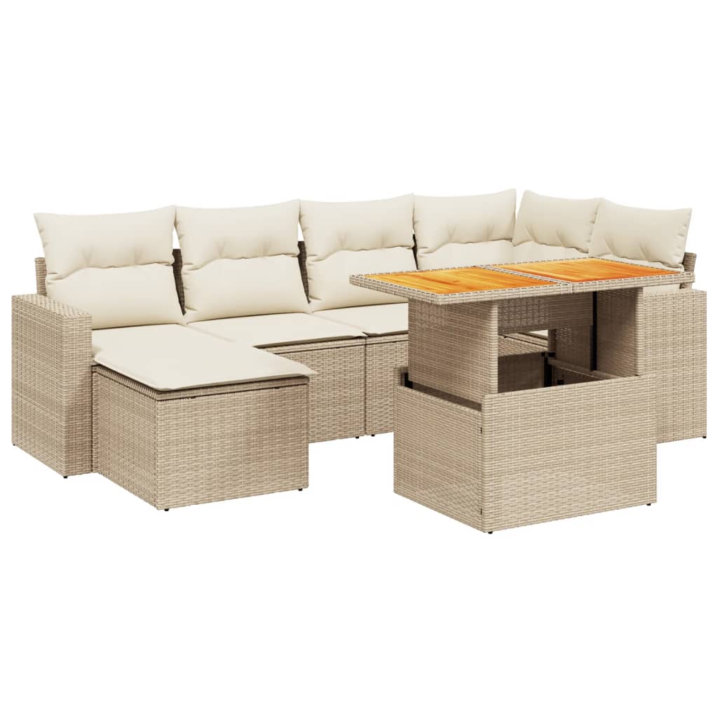 Set Divani da Giardino 7 pz con Cuscini Beige in Polyrattan