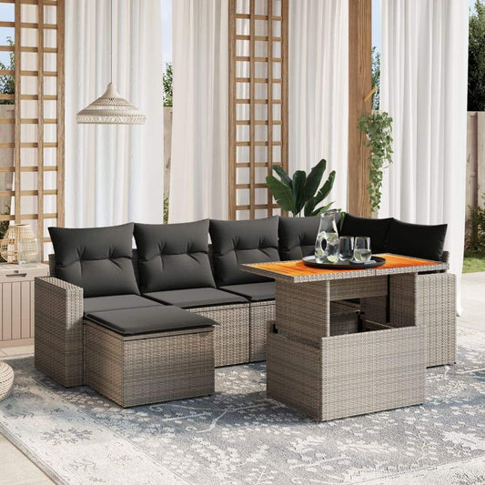 Set Divani da Giardino 7 pz con Cuscini Grigio in Polyrattan - homemem39