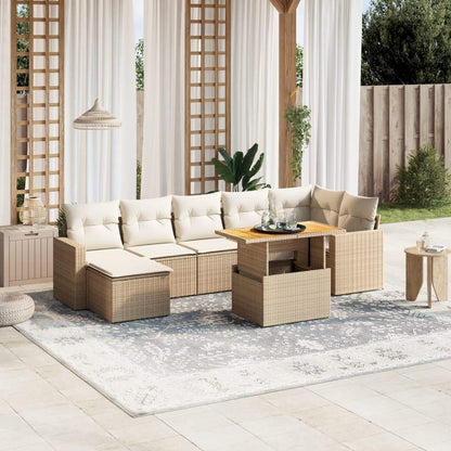 Set Divano da Giardino 8 pz con Cuscini Beige in Polyrattan - homemem39