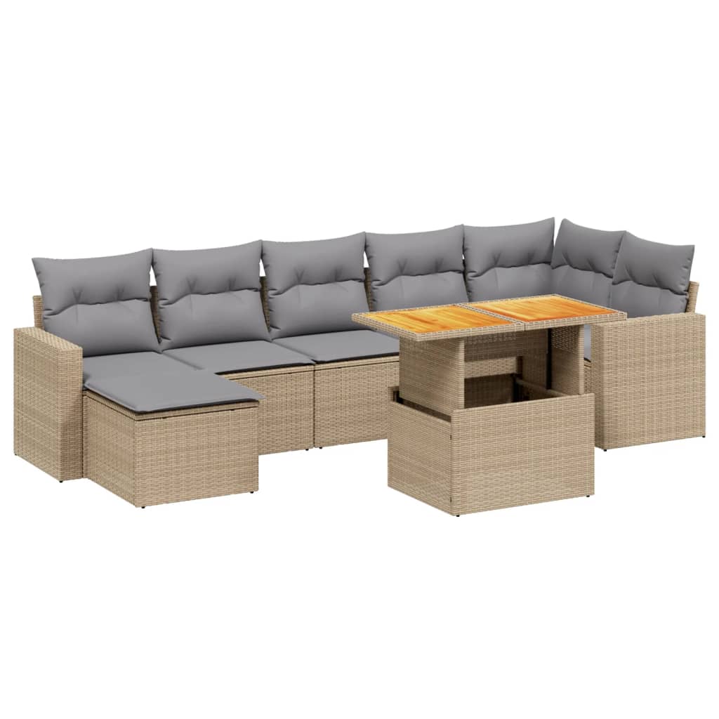 Set Divano da Giardino 8 pz con Cuscini Beige in Polyrattan