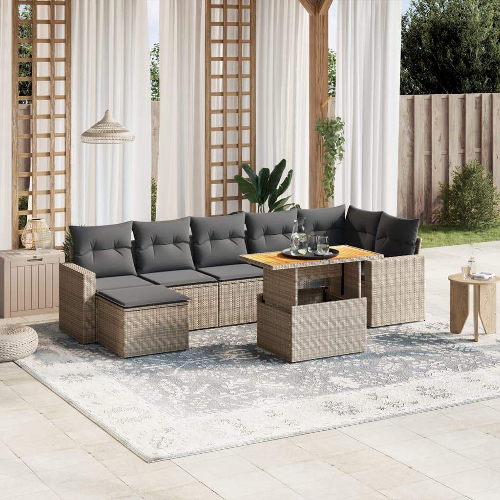 Set Divano da Giardino 8 pz con Cuscini Grigio in Polyrattan - homemem39
