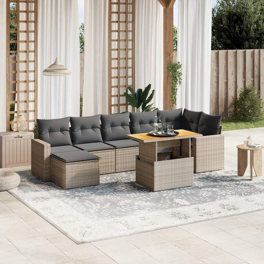 Set Divano da Giardino 8 pz con Cuscini Grigio in Polyrattan - homemem39