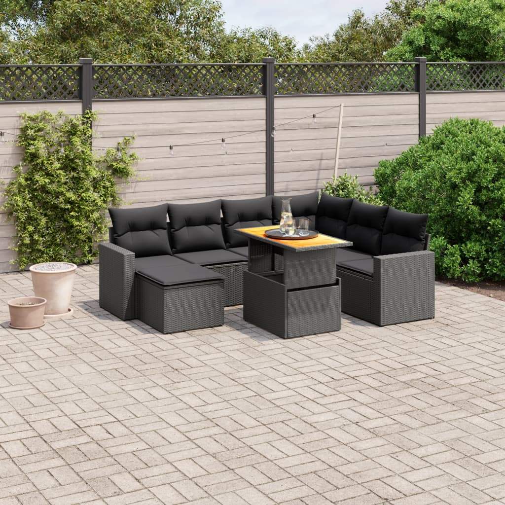 Set Divani da Giardino con Cuscini 8 pz Nero in Polyrattan - homemem39