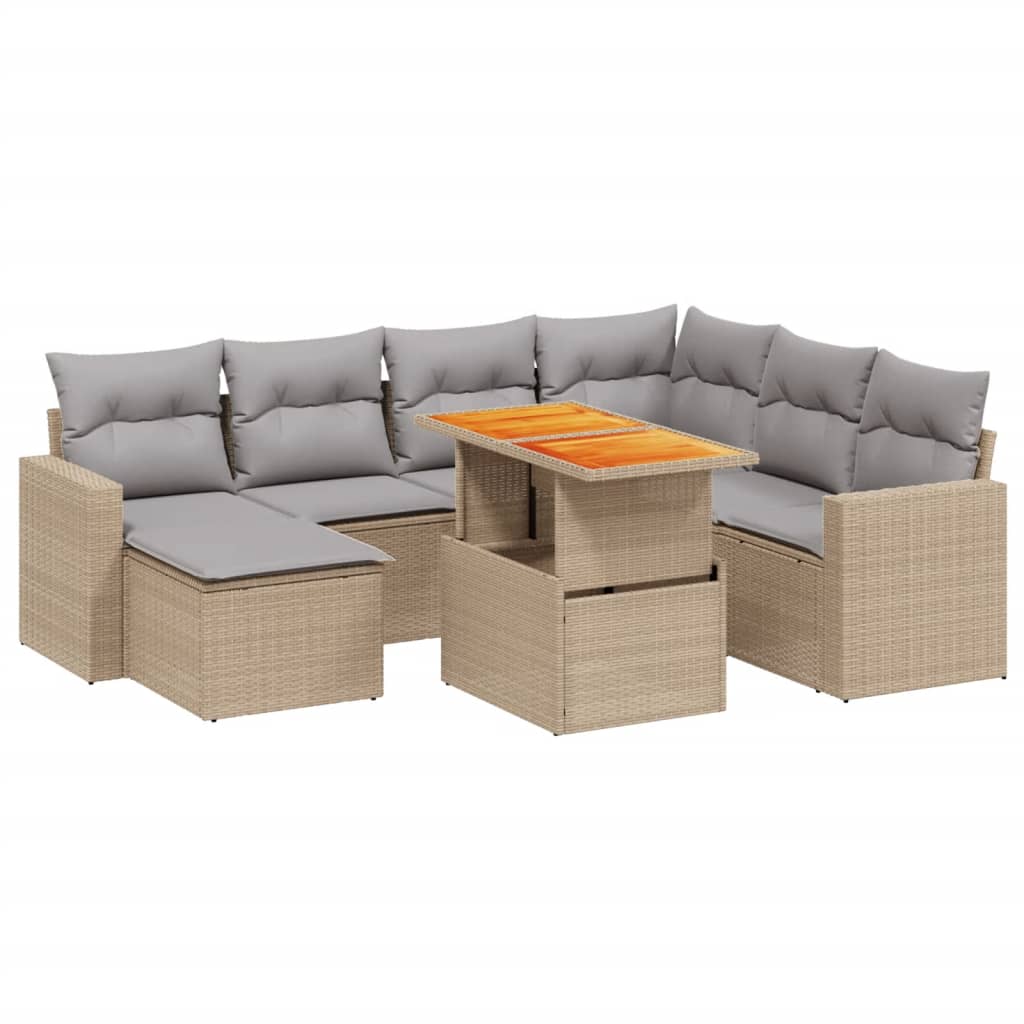 Set Divano da Giardino 8 pz con Cuscini Beige in Polyrattan