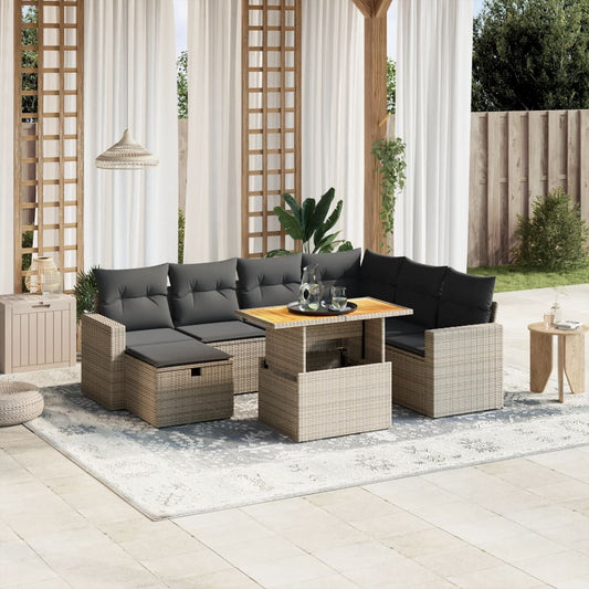 Set Divano da Giardino 8 pz con Cuscini Grigio in Polyrattan