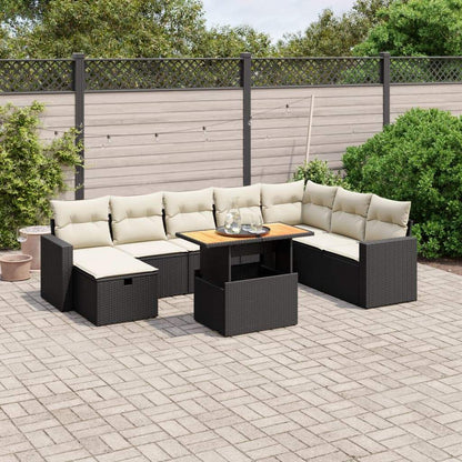 Set Divani da Giardino 9 pz con Cuscini Nero in Polyrattan - homemem39