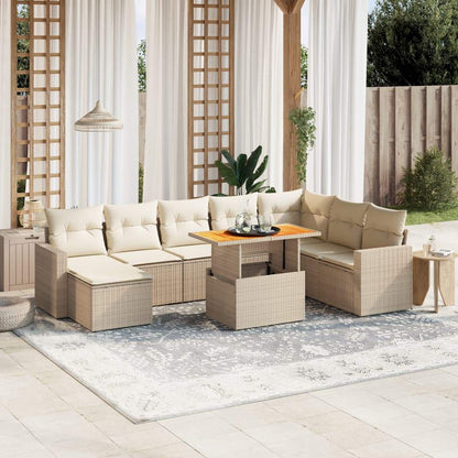 Set Divano da Giardino 9 pz con Cuscini Beige in Polyrattan - homemem39