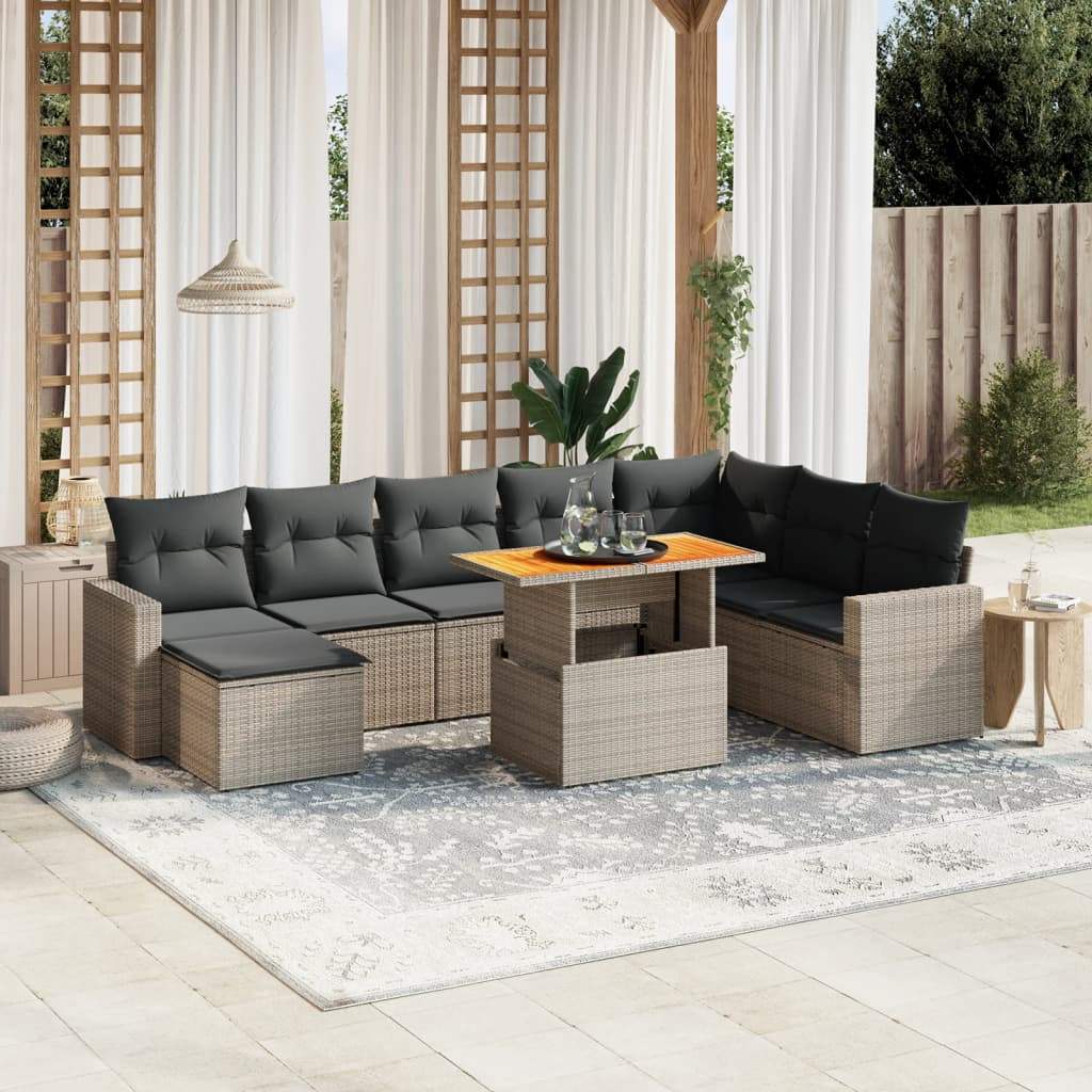 Set Divano da Giardino 9 pz con Cuscini Grigio in Polyrattan - homemem39