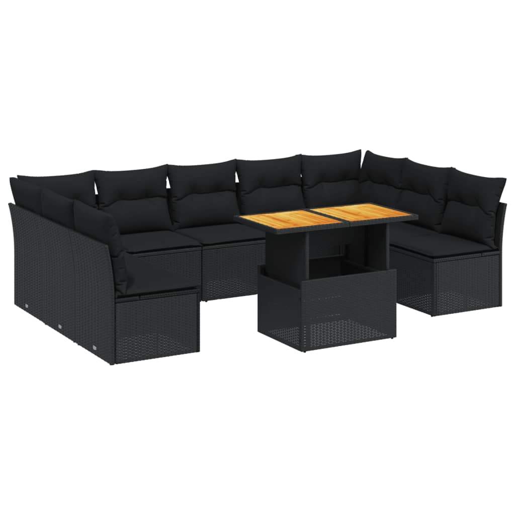 Set Divani da Giardino 10pz con Cuscini in Polyrattan Nero - homemem39