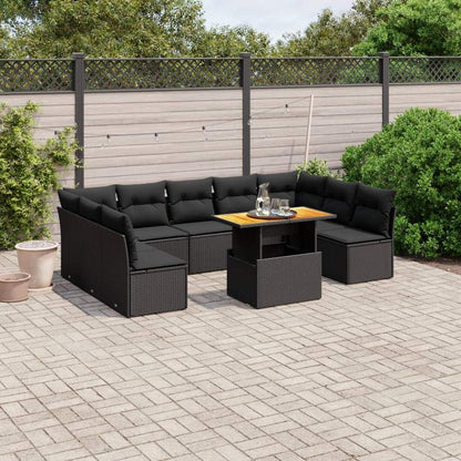 Set Divani da Giardino 10pz con Cuscini in Polyrattan Nero - homemem39