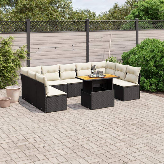 Set Divani da Giardino 10pz con Cuscini in Polyrattan Nero - homemem39
