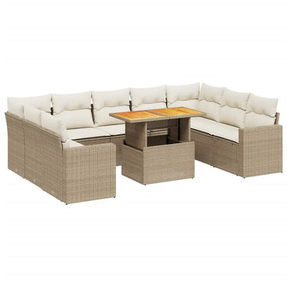 Set Divano da Giardino 10 pz con Cuscini Beige in Polyrattan - homemem39