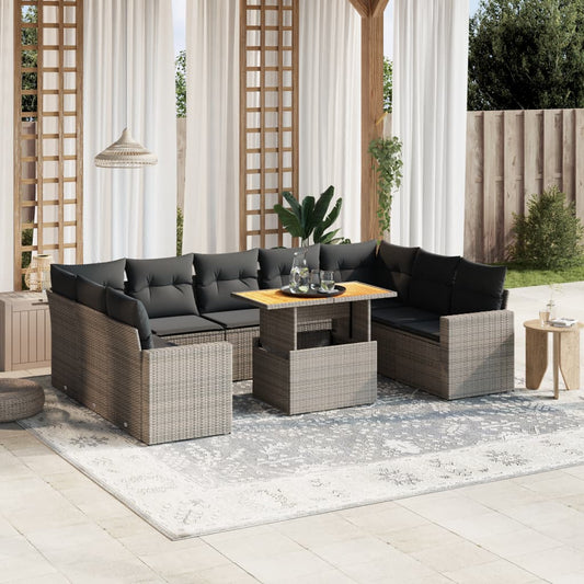 Set Divano da Giardino 10 pz con Cuscini Grigio in Polyrattan