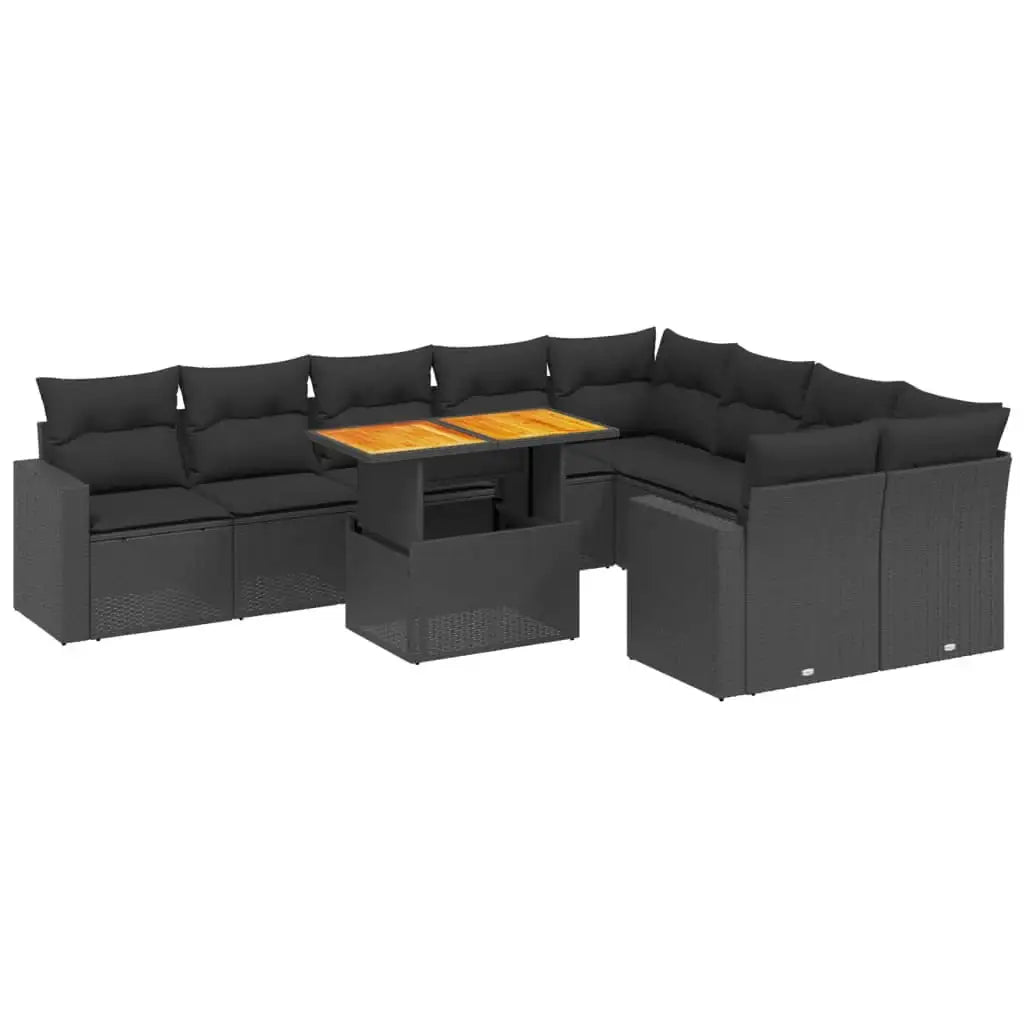 Set Divani da Giardino 10pz con Cuscini in Polyrattan Nero - homemem39